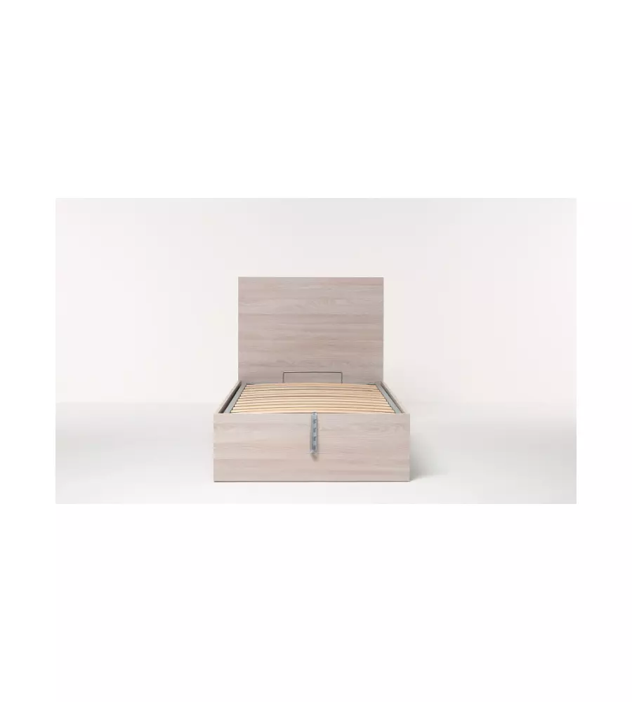 Letto singolo "hi box" olmo naturale con rete e contenitore, 90x190 cm